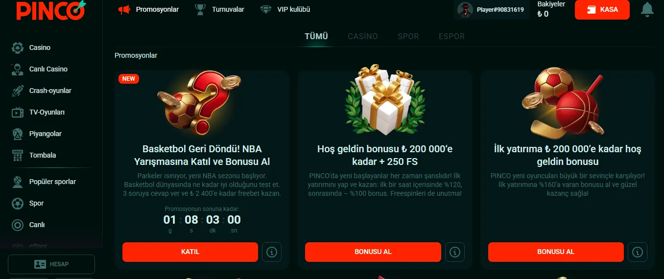 Pinco bonuslar ile ekstra kazanç yolları